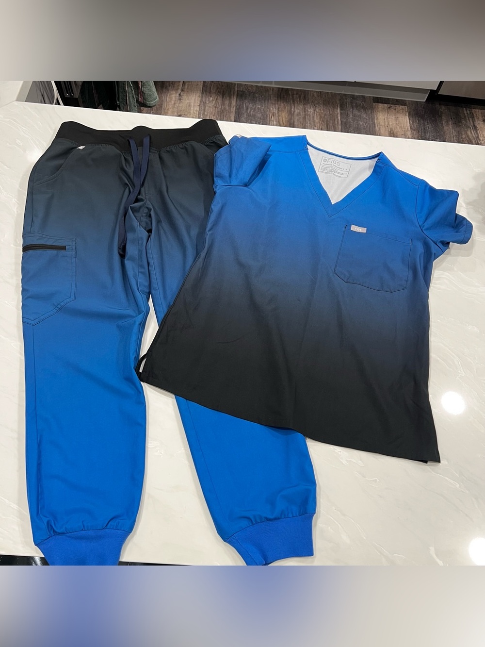Figs Blue-to-Black Ombre Scrub Top and Jogger Set